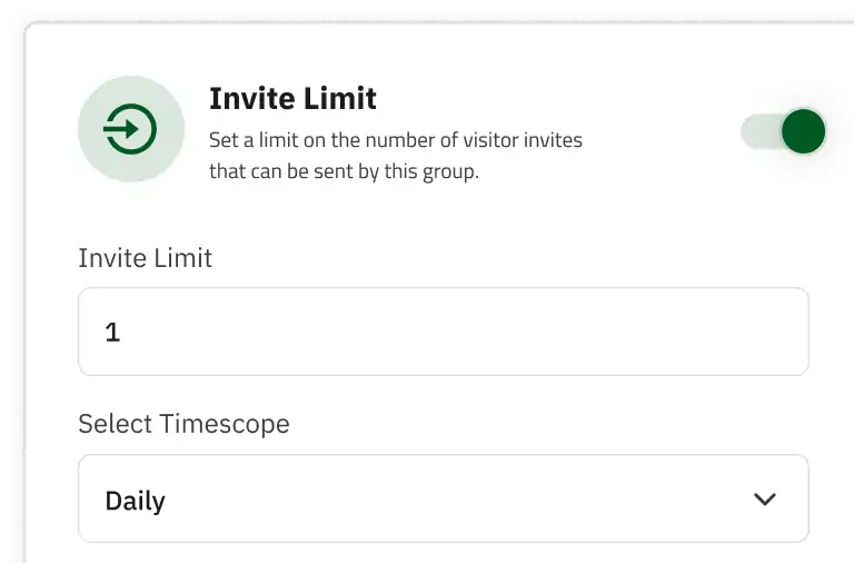 A user interface panel displaying an invite limit setting, allowing residents to control the number of visitor invitations they can send per day.